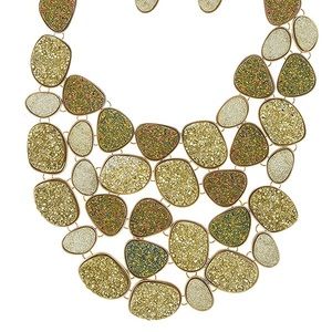 Gold druzy statement necklace set new